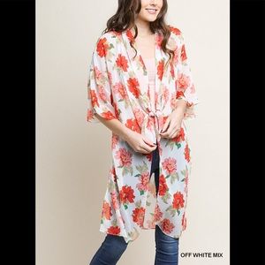 Umgee sheer floral kimono w/ center waist tie NWT